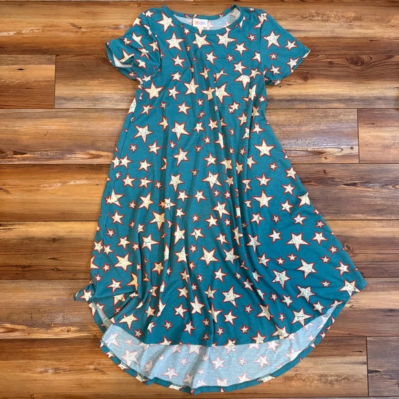 LuLaRoe Carly 4th of July Starry Teal Dress - Picture 1 of 2